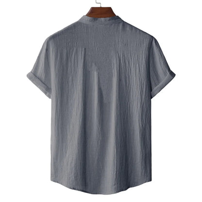 Men's Summer Cotton Linen T-shirt Beach Style Short SLeeve Henley Neck Vacation Hawaii Casual Lightweight Breathable Cozy Tops