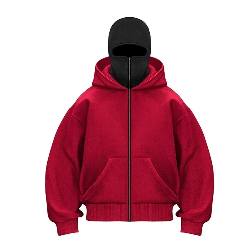 Men and women Balaclava Y2K Gothic Harajuku winter Warm new item double hooded sweatshirt men's hooded mask zipper sports Jacket