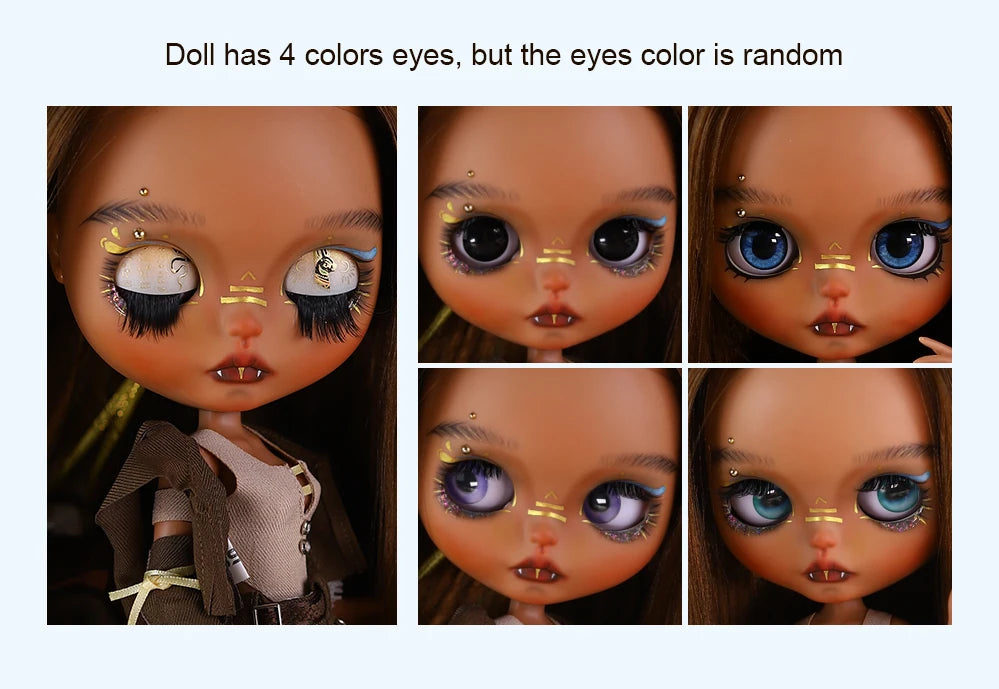 ICY DBS Blyth 1/6 Doll Hand drawn Set Black Skin Long Eyelash Sleeping Eye Special Eye