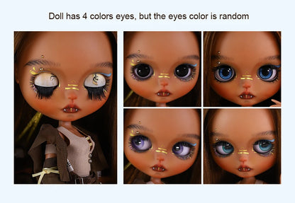 ICY DBS Blyth 1/6 Doll Hand drawn Set Black Skin Long Eyelash Sleeping Eye Special Eye