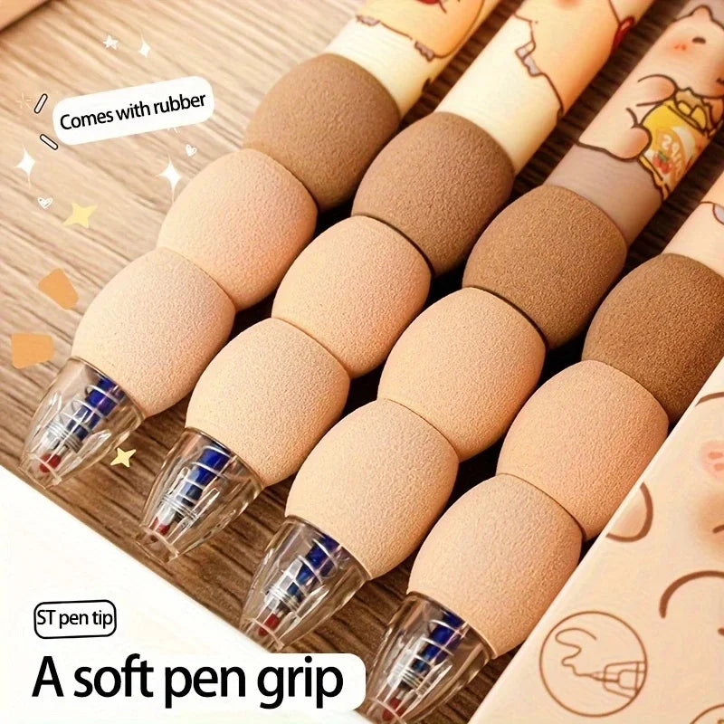 Set of 4 Capybara-Themed Erasable Gel Pens Point of 0.5 Mm Soft Grip Barrel Perfect Gift Choice Office And School Supplies