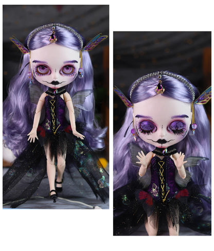 ICY DBS Blyth 1/6 doll hand painted makeup theme set skull face shell sleepy eyes long eyelashes bjd doll complete set sd