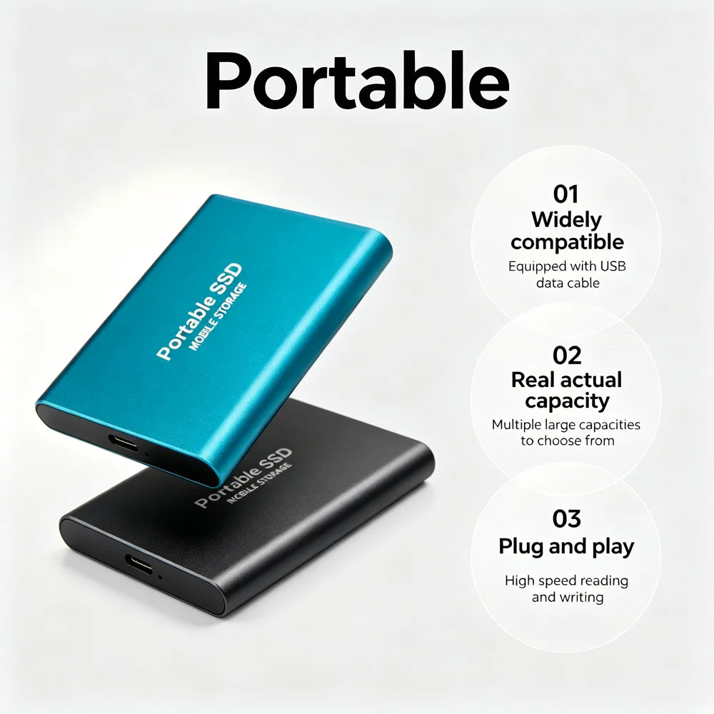 High-speed SSD 1TB Portable External Hard Drive 2TB Solid State Drive 4TB Mass Hard Disk for Laptop Mac PC and Mobile Phone Data