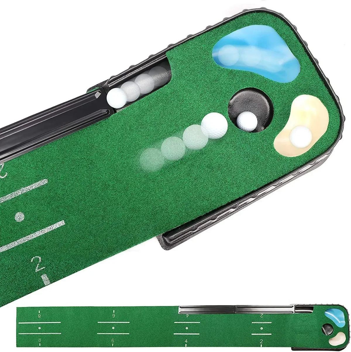 Golf Indoor Putting Mat Putter Trainer Green Carpet Practice Set Ball Return Mats PM005