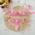 Pink Floral Embroidered Bra & Tie-Side Thong Set