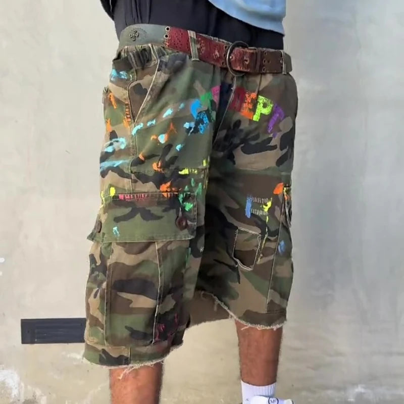 Y2K Camo Paint Baggy Cargo Shorts