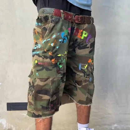Y2K Camo Paint Baggy Cargo Shorts