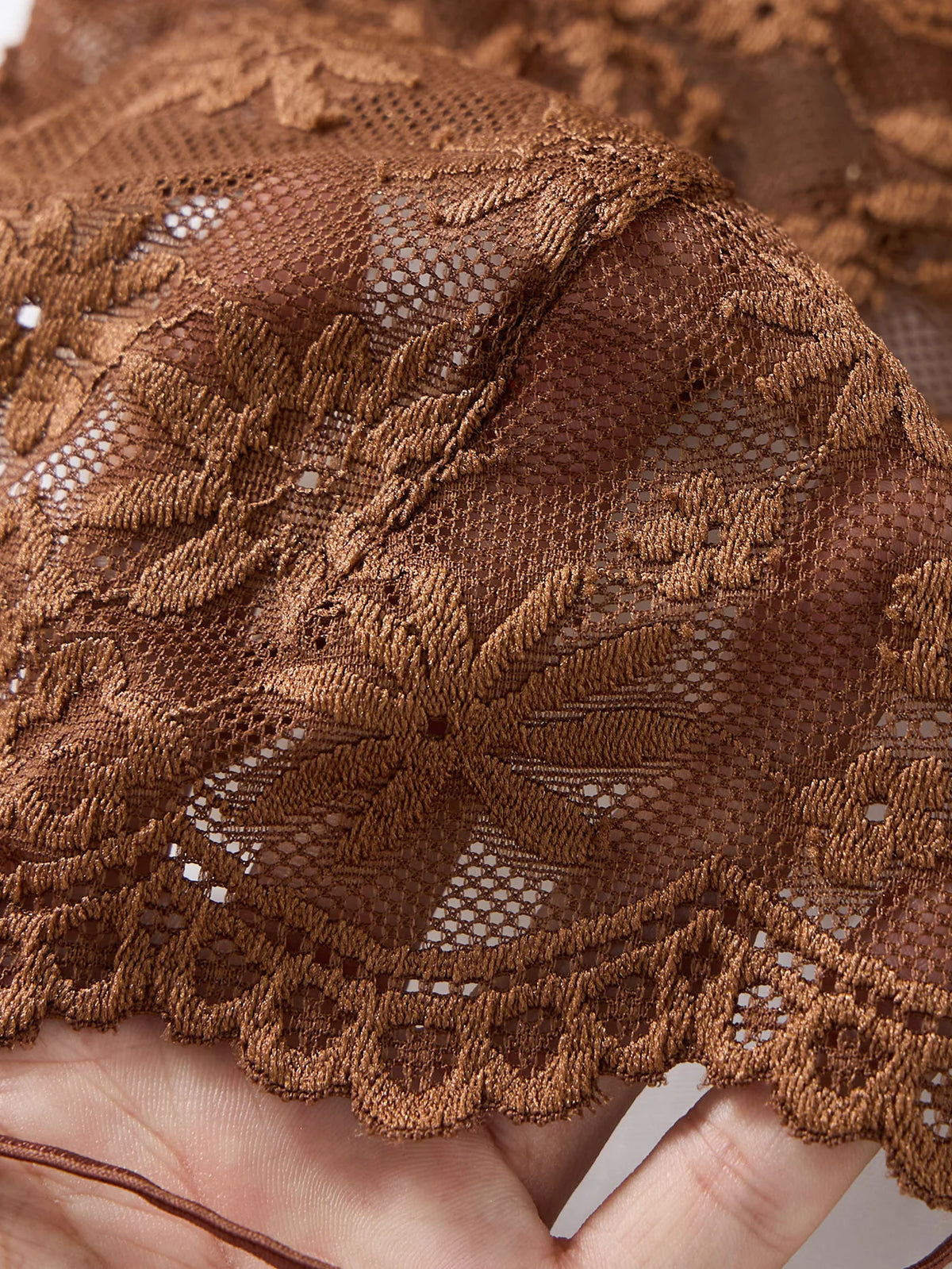 Coffee Floral Lace Nightgown Set