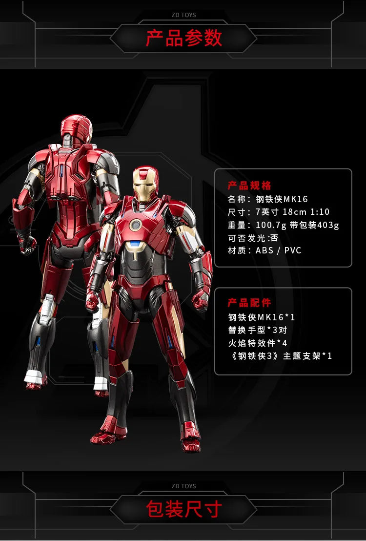 ZD Toys Iron Man MK35 Red Snapper Action Figure Iron Man Mk41 Mk47 Tank MK24 MK22 1/10 Scale Iron Man Collections Gift