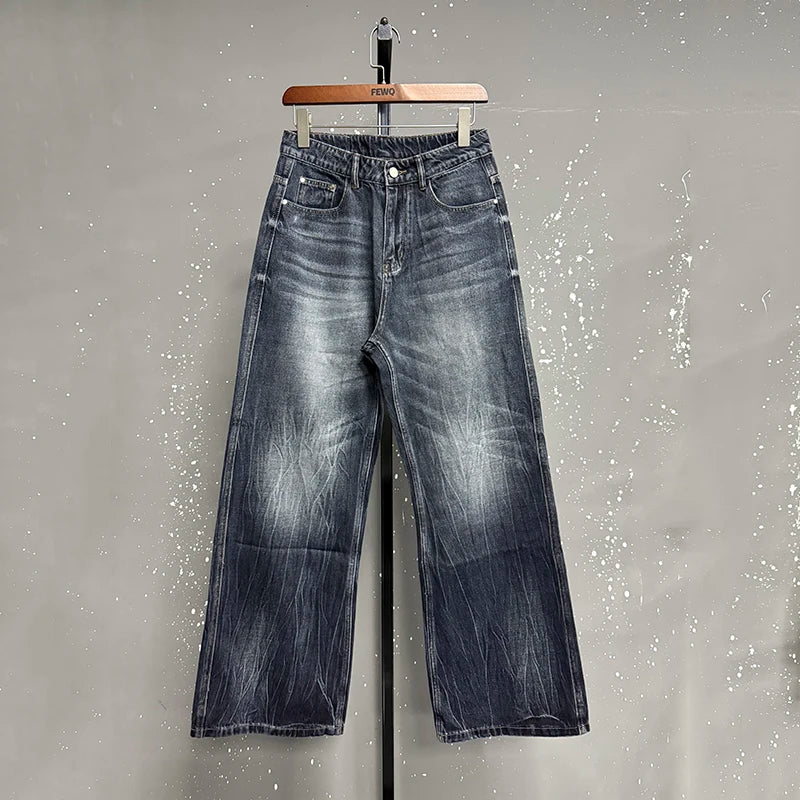 IEFB Men's American Style Denim Pants Washing Tie Dying Contrast Color Casual Wide Leg Flared Trousers Autumn Male Jeans 9W4182