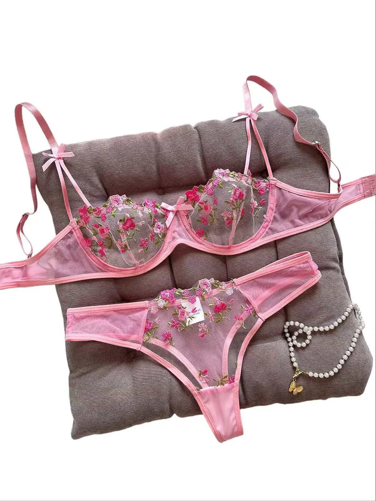 Women's Floral Embroidered Bra & Panty Set