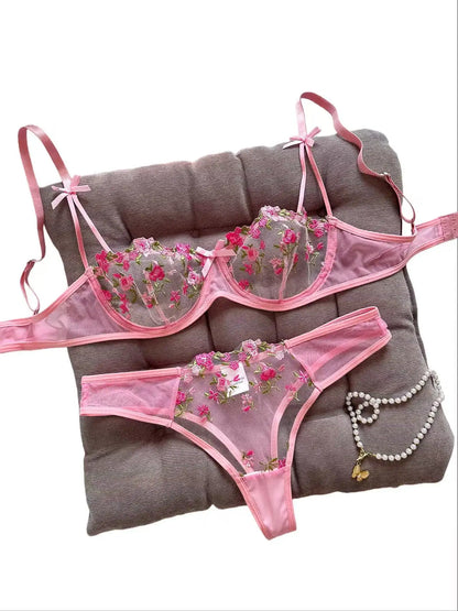 Women's Floral Embroidered Bra & Panty Set