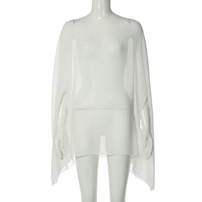 Woman Clothes See-through Chiffon Blouses Sexy Fashion Solid Cover-ups Ladies Elegant Night Club Tops White Black Streetwear