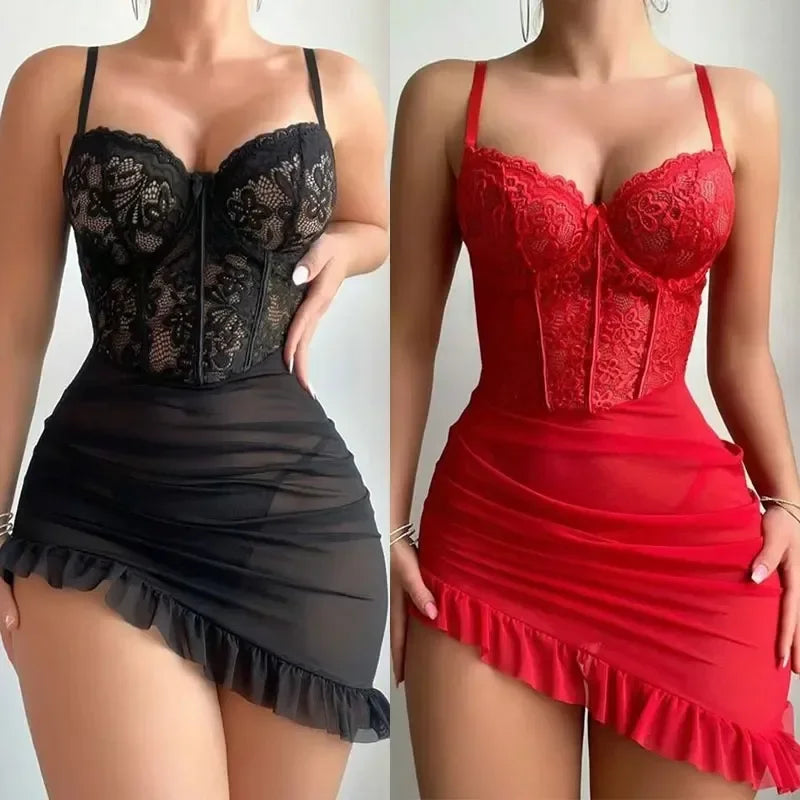 Women's Sheer Lace Underwire Lingerie Set