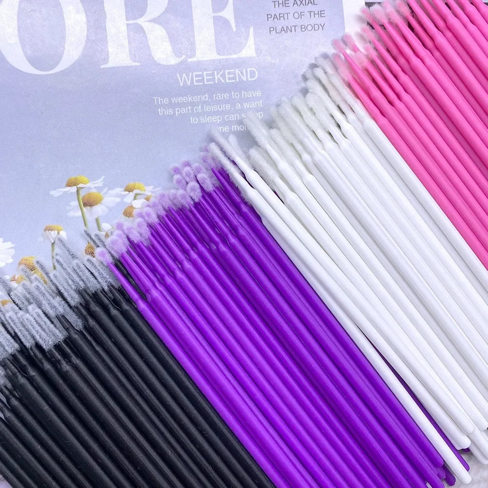 100/500pcs Eyelash Cleaning Brush Lash Extension Micro Cotton Swab Individual Eyelashes Microbrush Beauty Makeup Clean Remover