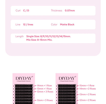 DIYDAY U-shaped Eyelash Extension Easy to Apply 3D Volume False Lashes Natural Wispy U YY Shape Faux Mink Eyelashes for Makeup