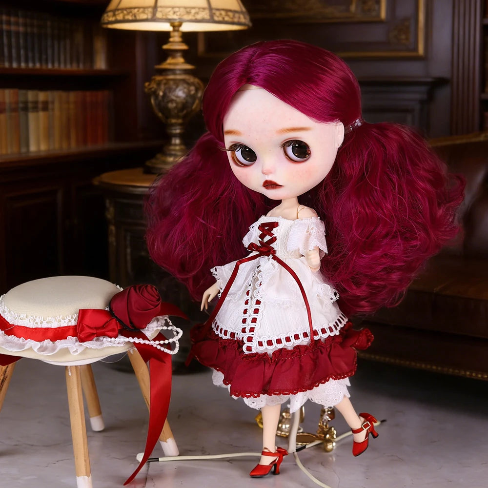 ICY DBS Blyth 1/6 Doll Hand drawn White Skin Red Rose Hand drawn Set Girl Gift