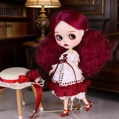 ICY DBS Blyth 1/6 Doll Hand drawn White Skin Red Rose Hand drawn Set Girl Gift