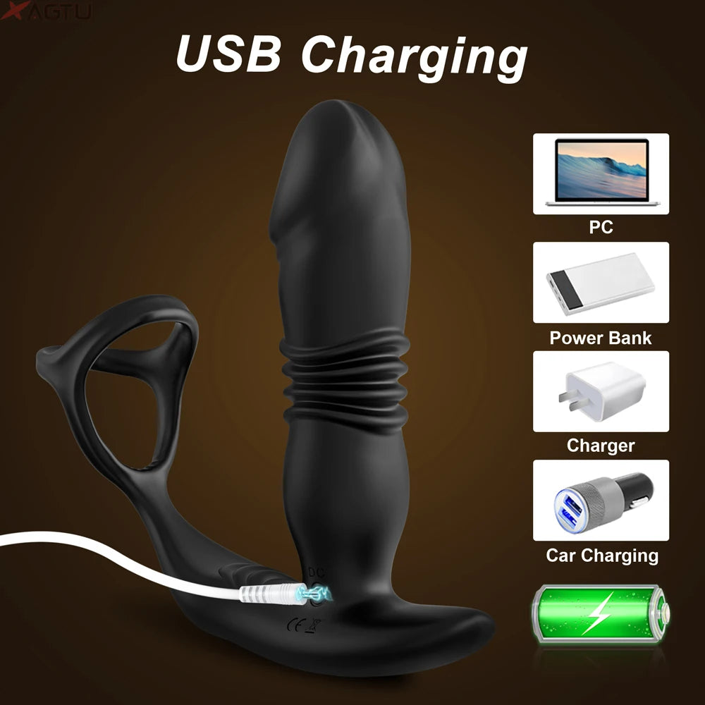Male Prostate Massage Vibrator Double Ring Anal Plug Vibrator Silicone Delay Ejaculation Male Masturbator Adult Sex Toys for Men