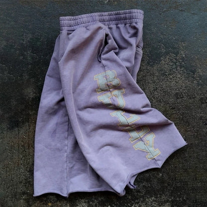 Trendy Streetwear Sweatshorts Imperfect Purple Reflective Logo Shorts Y2K Harajuku Retro Wide Leg Unisex Baggy 3/4 Length Pants