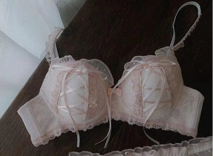 Lolita Prom Solid Color Sweet Bra Sexy Lace Bra Adjustable Gathering Anti-Expansion Bra Sweet Temperament Court Bra