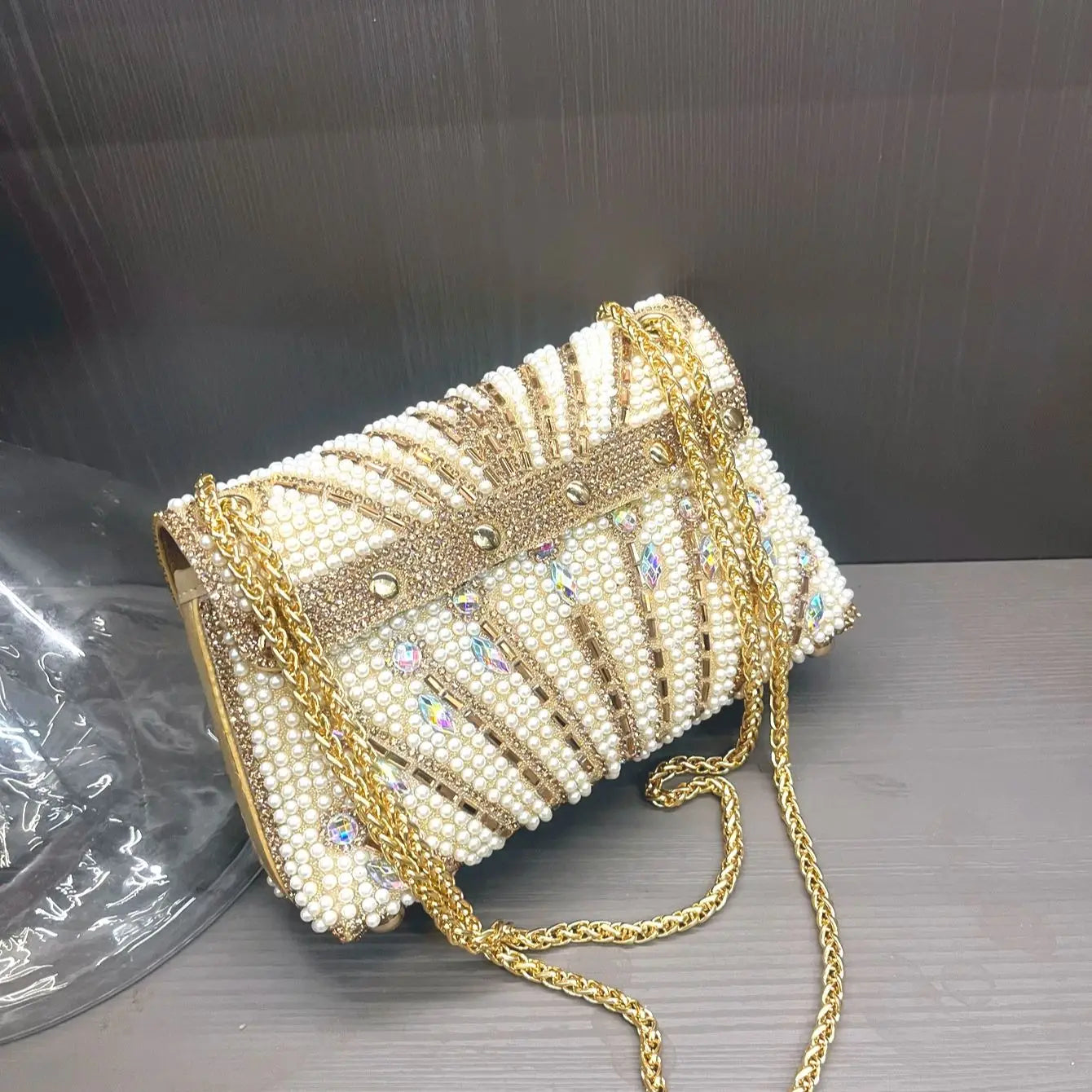 Women's Crystal Rhinestone Metallic Clutch Bag – Evening & Party, 3 Colors - TRYSHOPPY