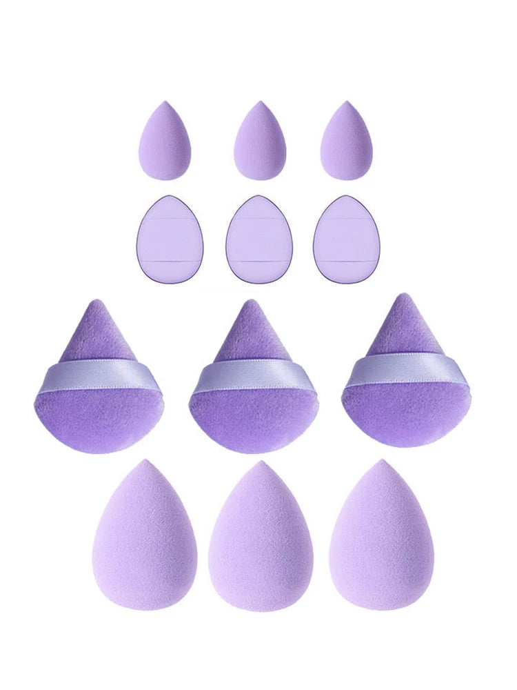 12-Piece All-Purpose Makeup Sponge Set, Made of 3 Loose Powder Puffs, 3 Mini Air Cushion Puffs, 3 Beauty Eggs and 3 Mini Beauty