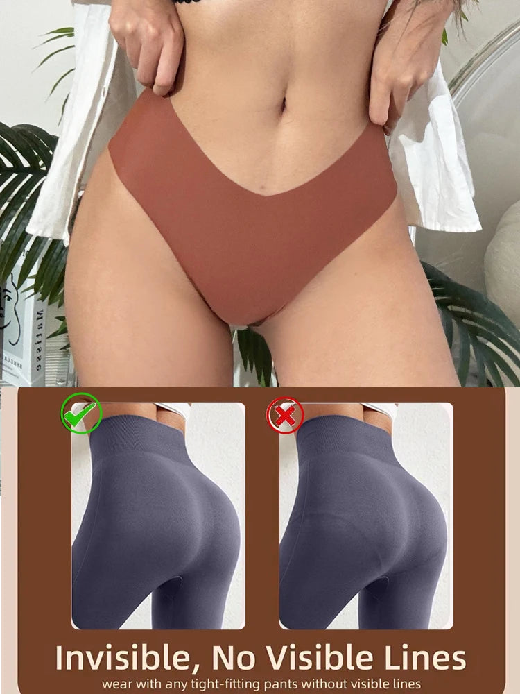 FINETOO 4pcs Seamless Ultra-thin Underwear Women's Panties Sexy V-Waist Breathable Briefs Female Silk Stretch Invisible Lingerie