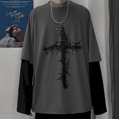 Men's Gothic Print Long-Sleeve T-Shirt