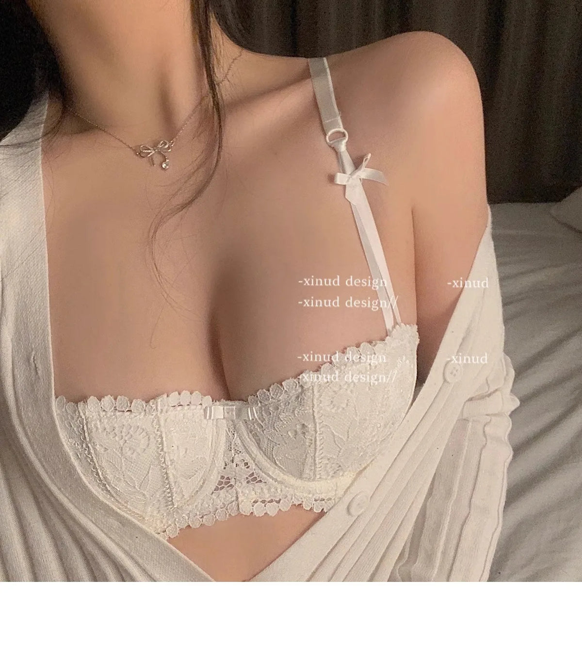 Lace Half Cup Underwear Set Summer Small Chest Gathering Soft Steel Hoop Top Support Anti Sagging Bra Underwear Two Piece Set
