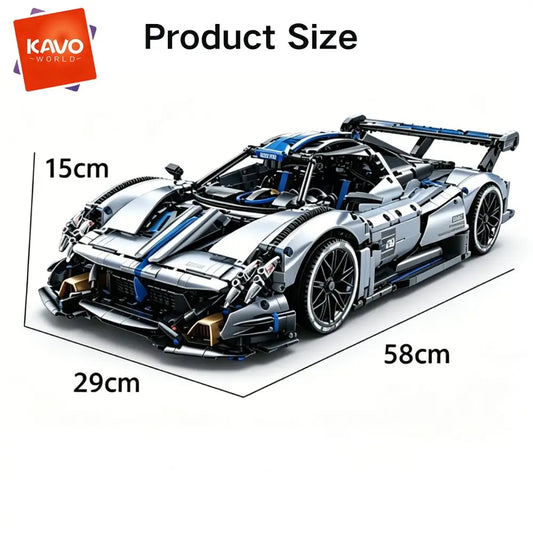 KAVOWORLD 3526pcs Silver Blue Super Sports Car Building Blocks Set 1:8 MOC DIY Assembly Race Car Model Brick STEM Construction Toy Home Decor Ornament Vehicle Display Mechanical Simulation Racing Brick Car Birthday Christmas