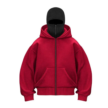 Men and women Balaclava Y2K Gothic Harajuku winter Warm new item double hooded sweatshirt men's hooded mask zipper sports Jacket