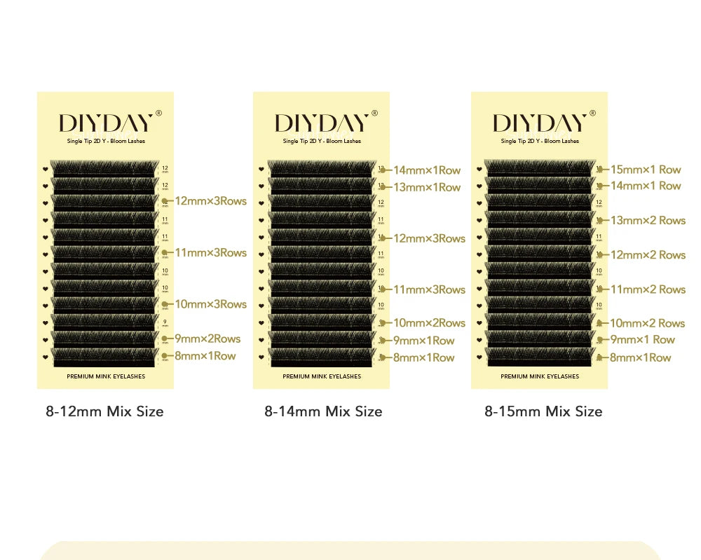 DIYDAY 2D Y Lashes Extension Premade Voume Fans Faux Mink Eyelashes Single Tips 2D Y Shaped Eye Lashes for Makeup Products