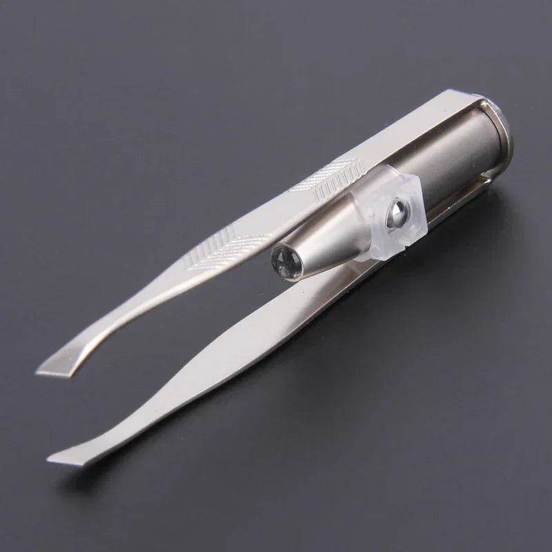 Portable Stainless Steel Led Make Up LED Light Eyelash Eyebrow Clip Tweezer Set Smart Design Hair Remove Tweezer Makeup Tool