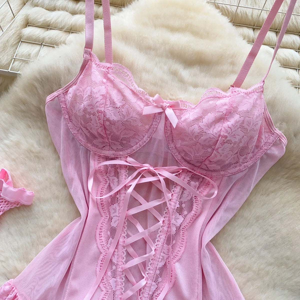 Women's Bow Lace-Up Lingerie Set