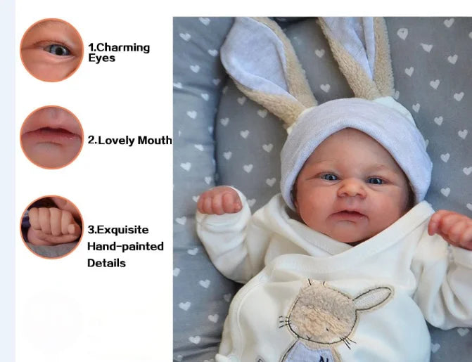 NPK 19inch Elijah Newborn Baby Already Painted Finished Doll Awake Reborn Baby Size 3D Skin Visible Veins Collectible Art Doll