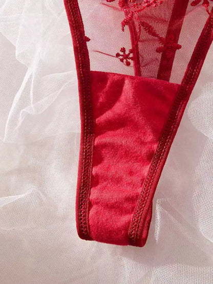 Women's Red Lace Embroidered 3-Piece Lingerie Set