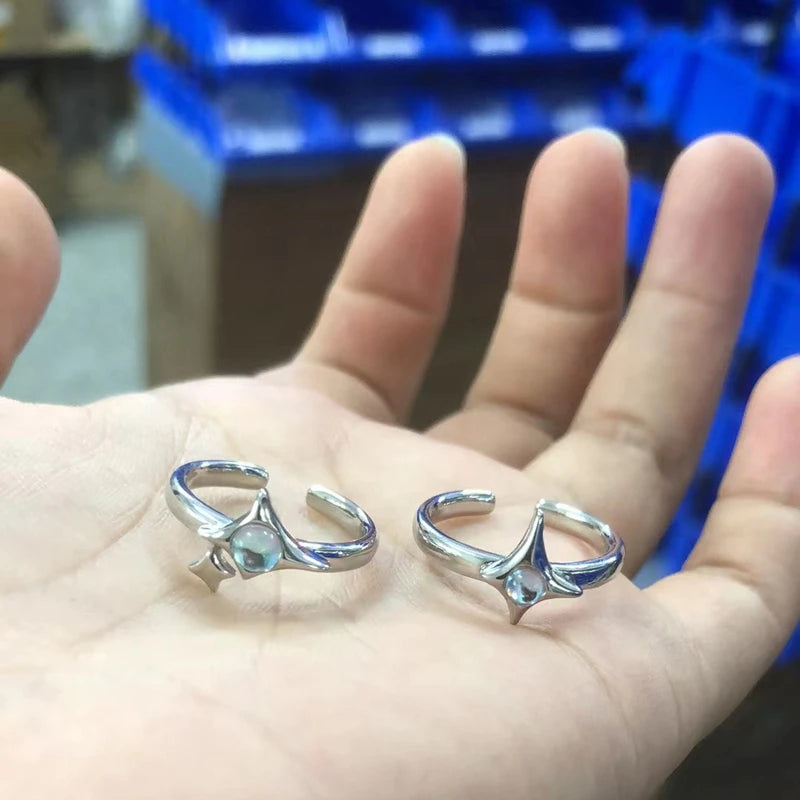 Irregular Cross Star Opal Rings Y2K Natural Stone Star Ring for Women Men Couple Rings Moonstone Zircon Ring Unisex Jewelry 2024