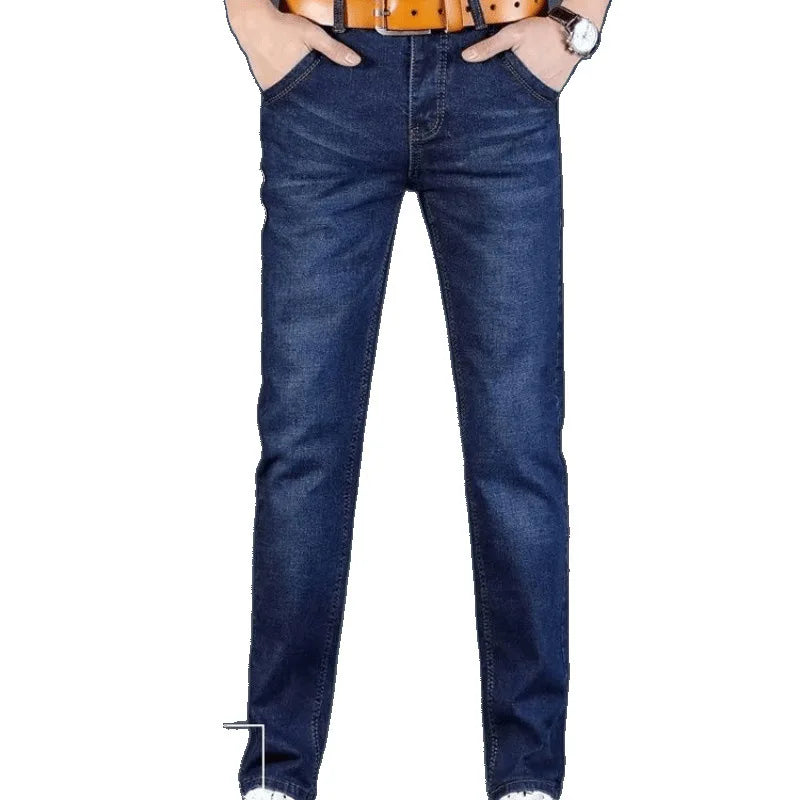 Slim Fit Casual Straight Leg Jeans Men's Lightweight Stretchy Loose Fit Classic Style Youthful Fashion Spring Summer