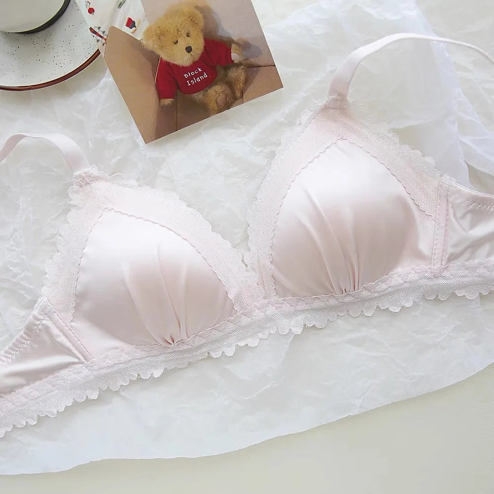 Sexy Lace Bra Set Teenage Thin Section Underwear Female Satin Lace Sweet Pure Desire Gathered Anti-Sagging Triangle Cup Bra