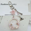 Y2K Pink Purple Gradient Color Music Earphone Beaded Keychain Creative Mini Headset Pendant Keyring Paired Lanyard Key Chain