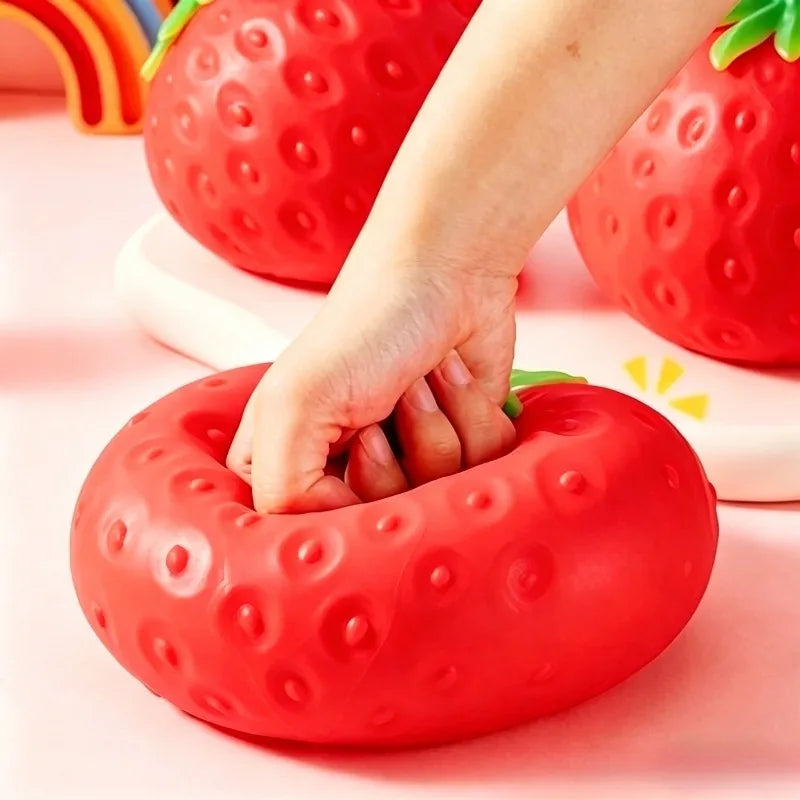 Jumbo Strawberry Fruit Squishy Toy Slow Rising Stretchable Venting Ball Squeeze Anti-Anxiety Sensory Fidget Toy for Adults Gifts