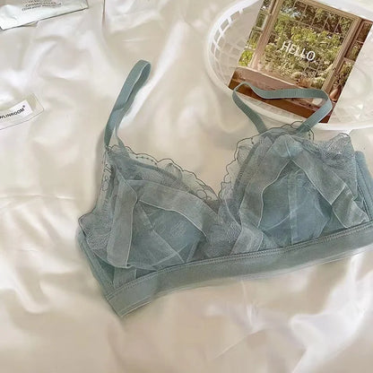 Sexy Lingerie Set Women's French Super Fairy Lace Mesh Thin Cup Rabbit Ear Cup Anti Bump Anti Sag Underwired Bra