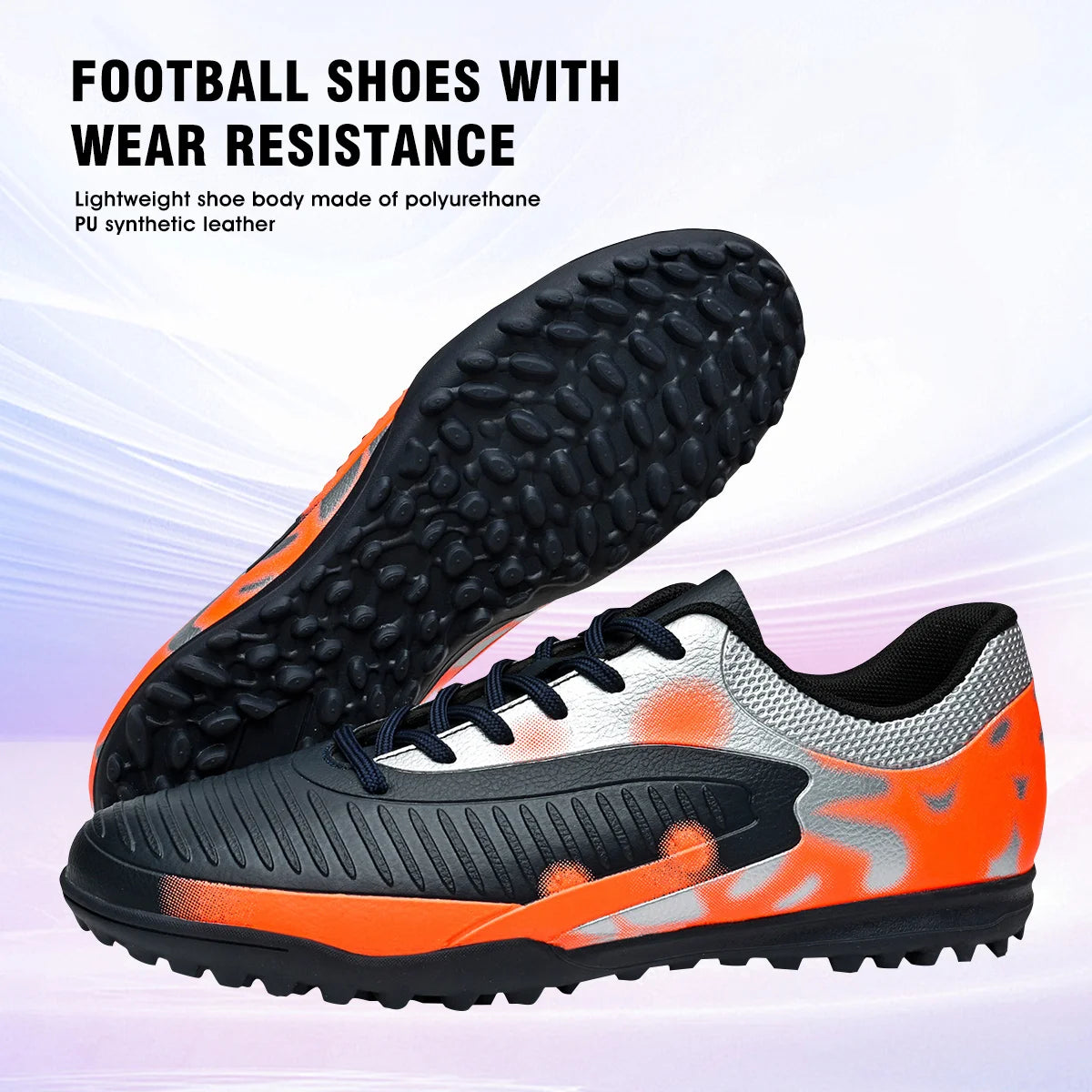Professional Training TF Soccer Shoes for Men Women Kids PU+Fabric Breathable Wear-Resistant Rubber Sole