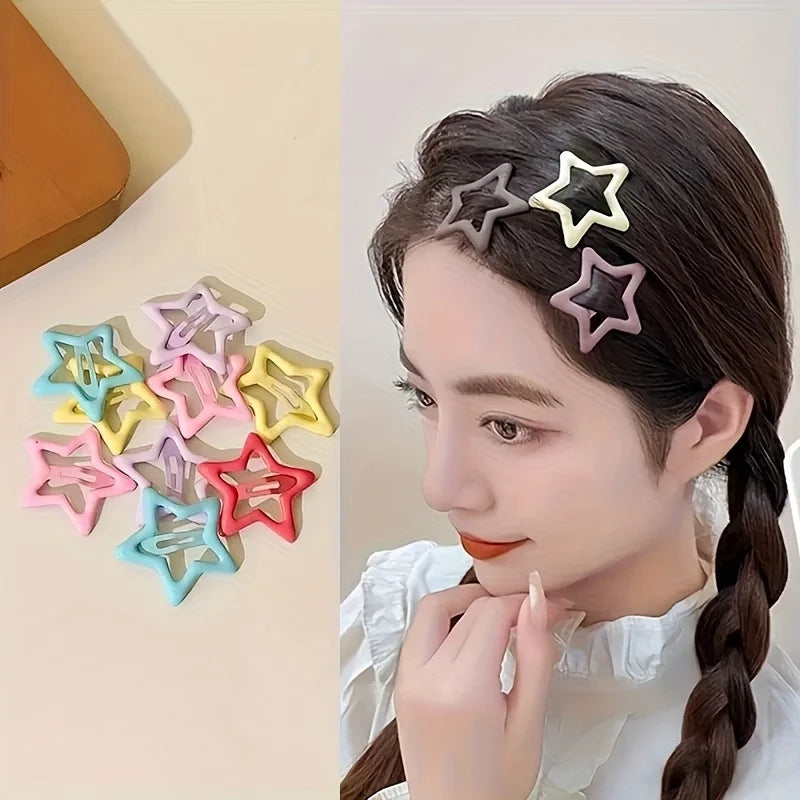 10pcs/30pcs Cute Hollow Star Hair Clips Vibrant Colorful Snap Design Perfect for Styling and Makeup Ideal ' Gift Holiday Gift
