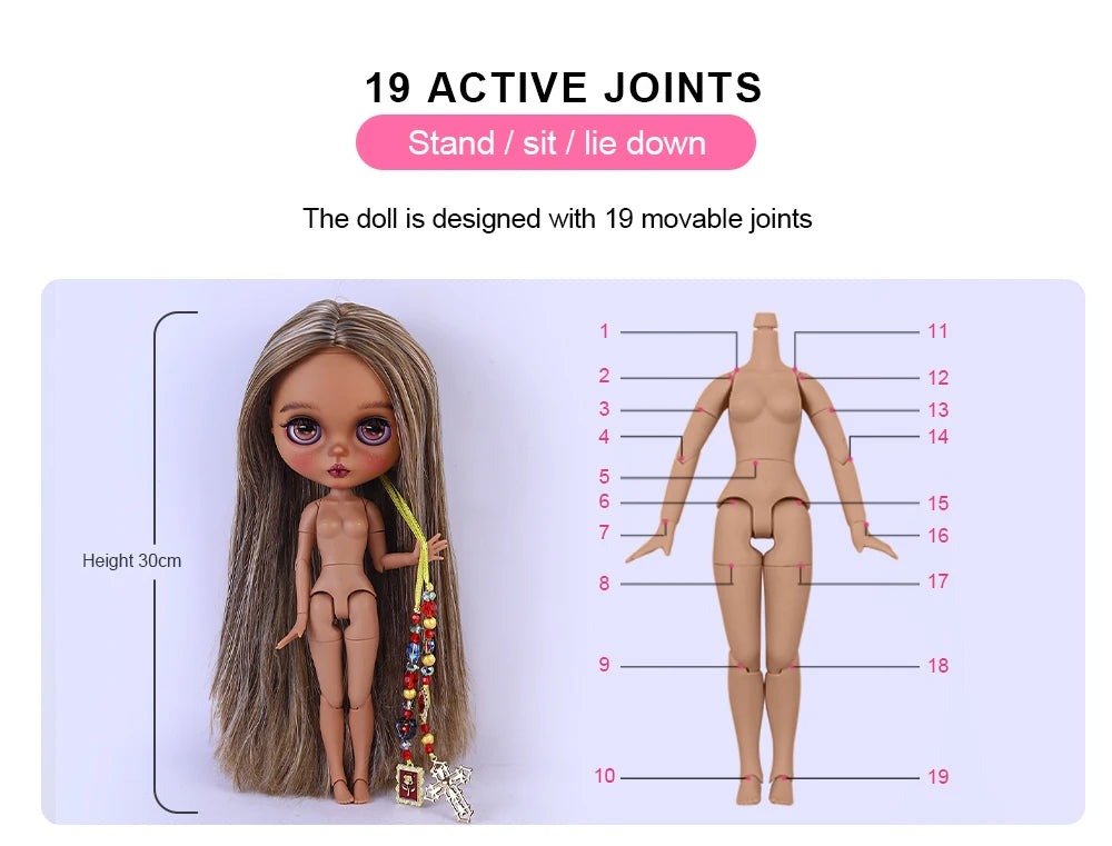 ICY DBS Bryce 1/6 Hand-Painted Doll Set Doll with Black skin, Long Lashes, and Sunspots SD Version