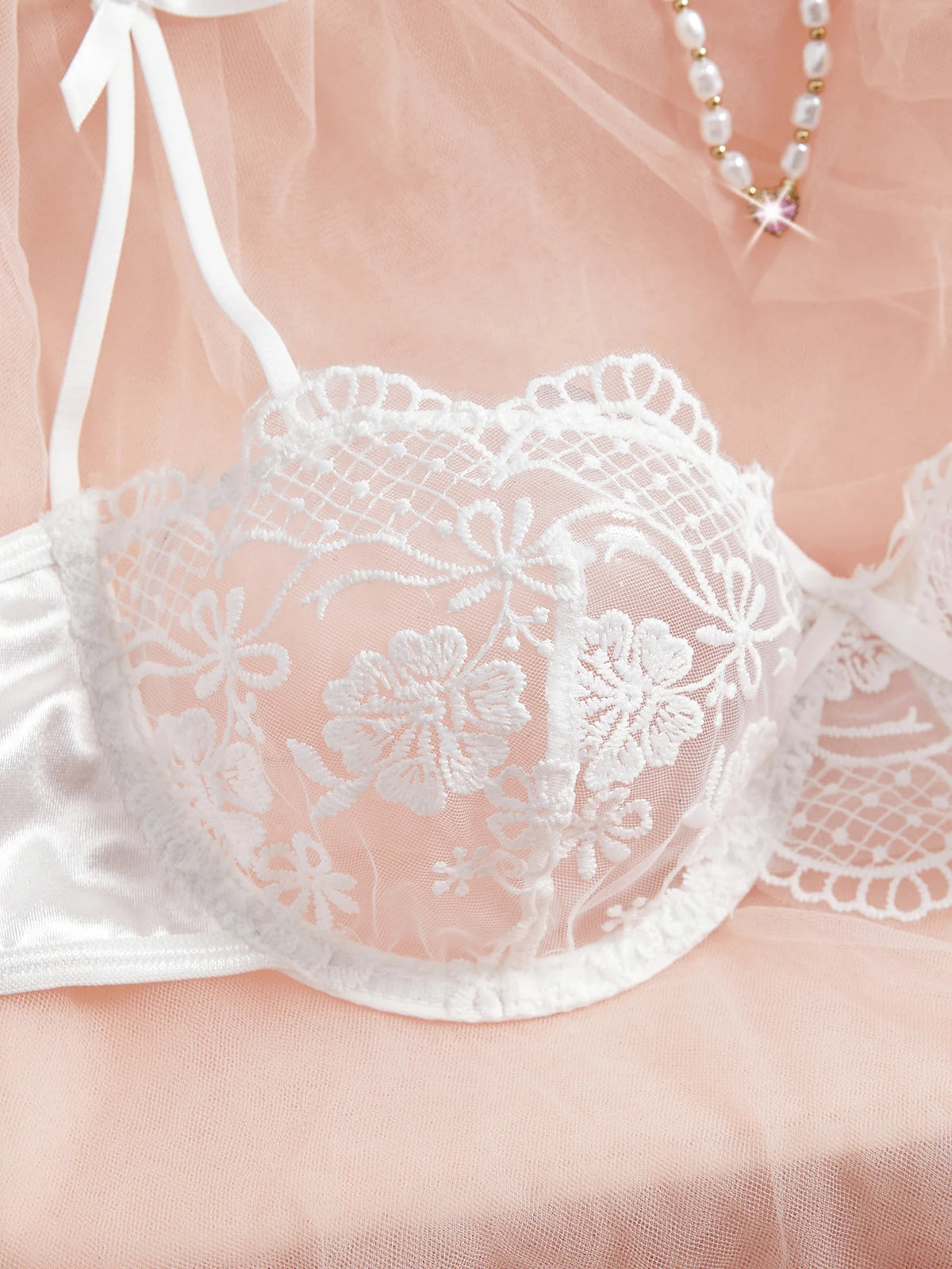 Women's Satin Floral Embroidered Lingerie Set