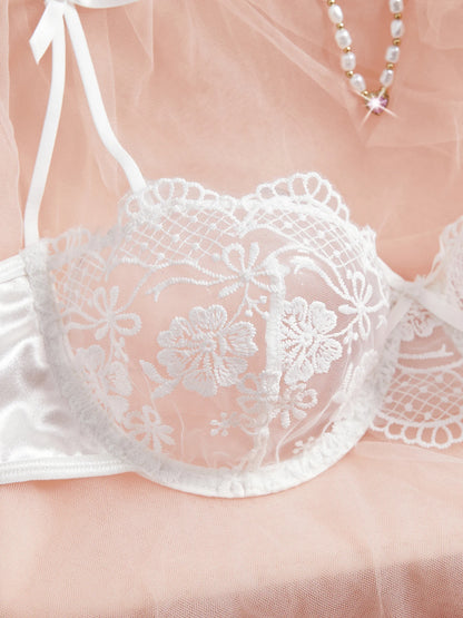 Women's Satin Floral Embroidered Lingerie Set