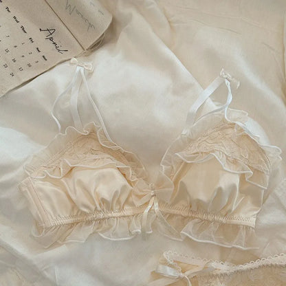 Women's Lace Bow Wireless Bra Set
