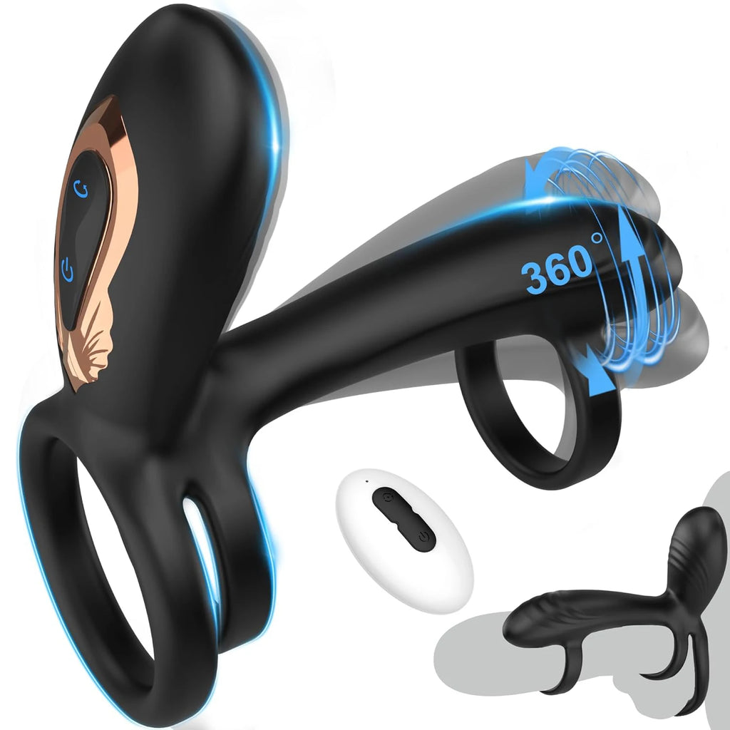 Vibrating Cock Ring with 360° Twisting G-Spot Stimulator – Penis Ring Couple Sex Toys Penis Sleeve Extender Vibrator for Men